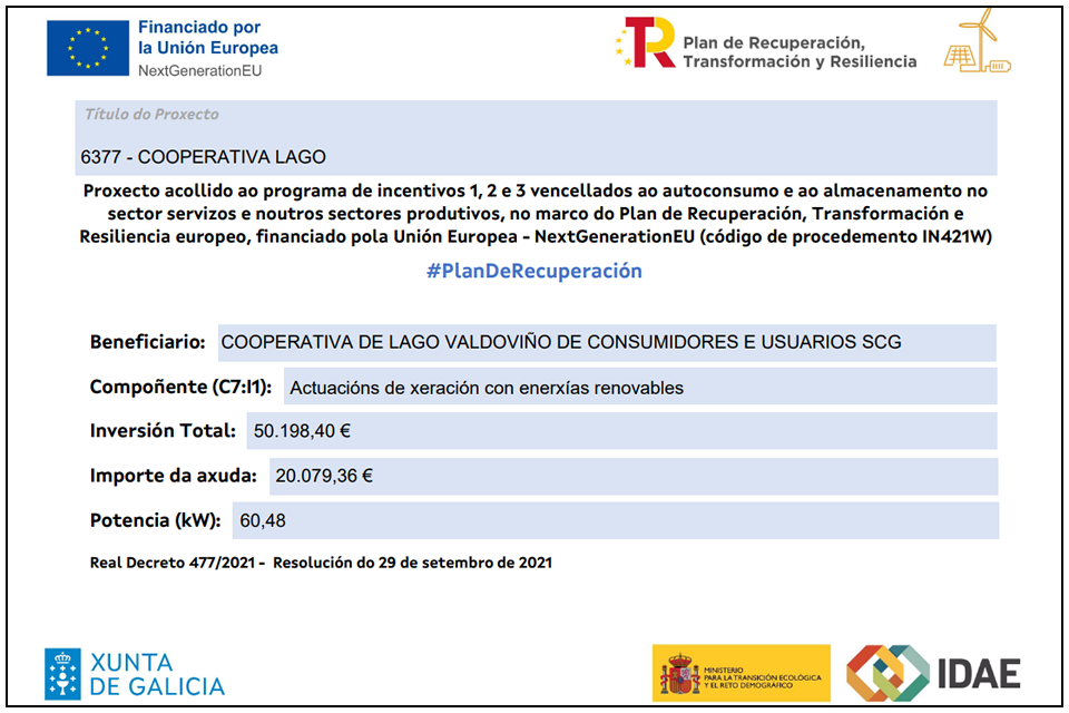 Plan de recuperación 6377 Cooperativa de Lago